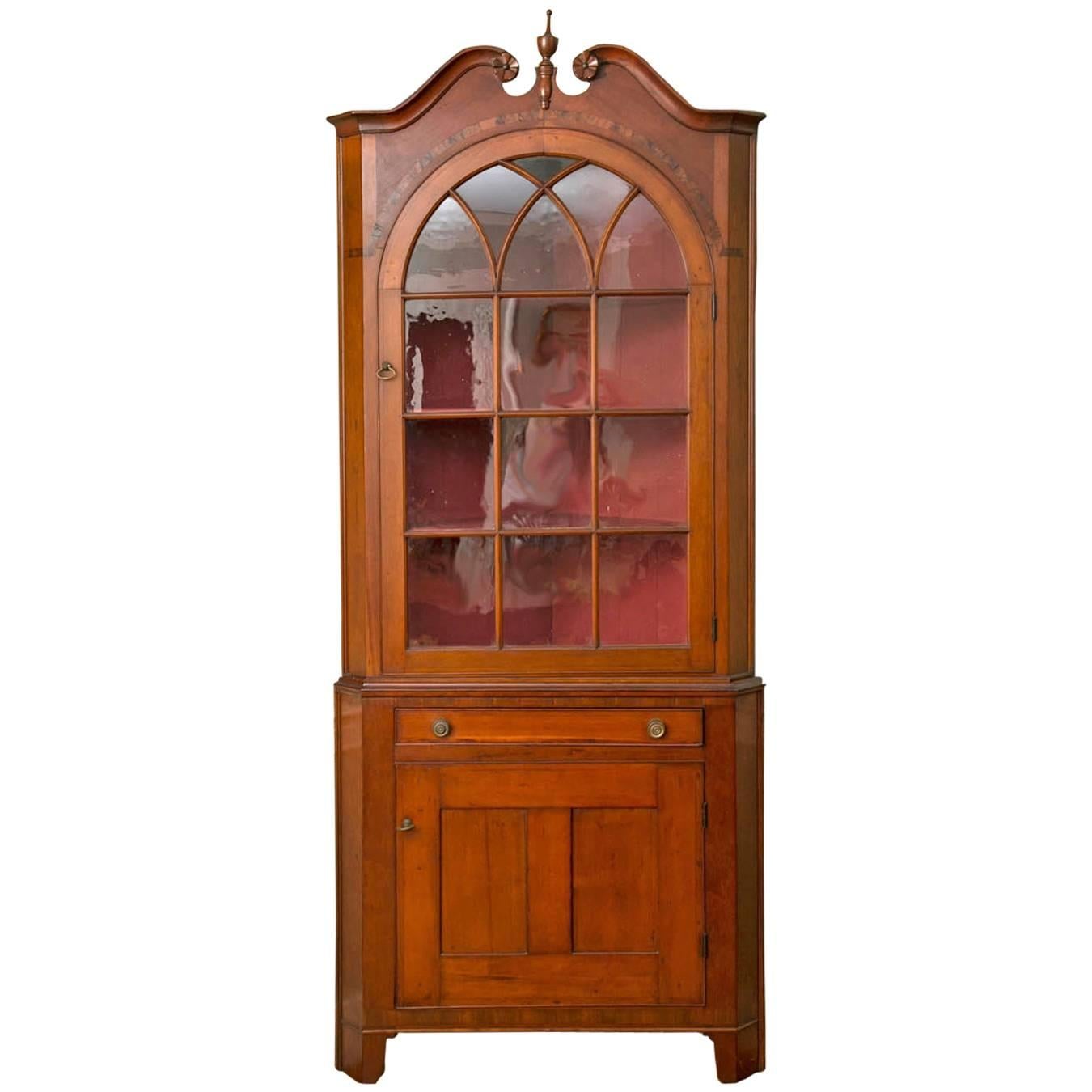 19th Century Pennsylvania Hepplewhite Cherry Corner Cupboard