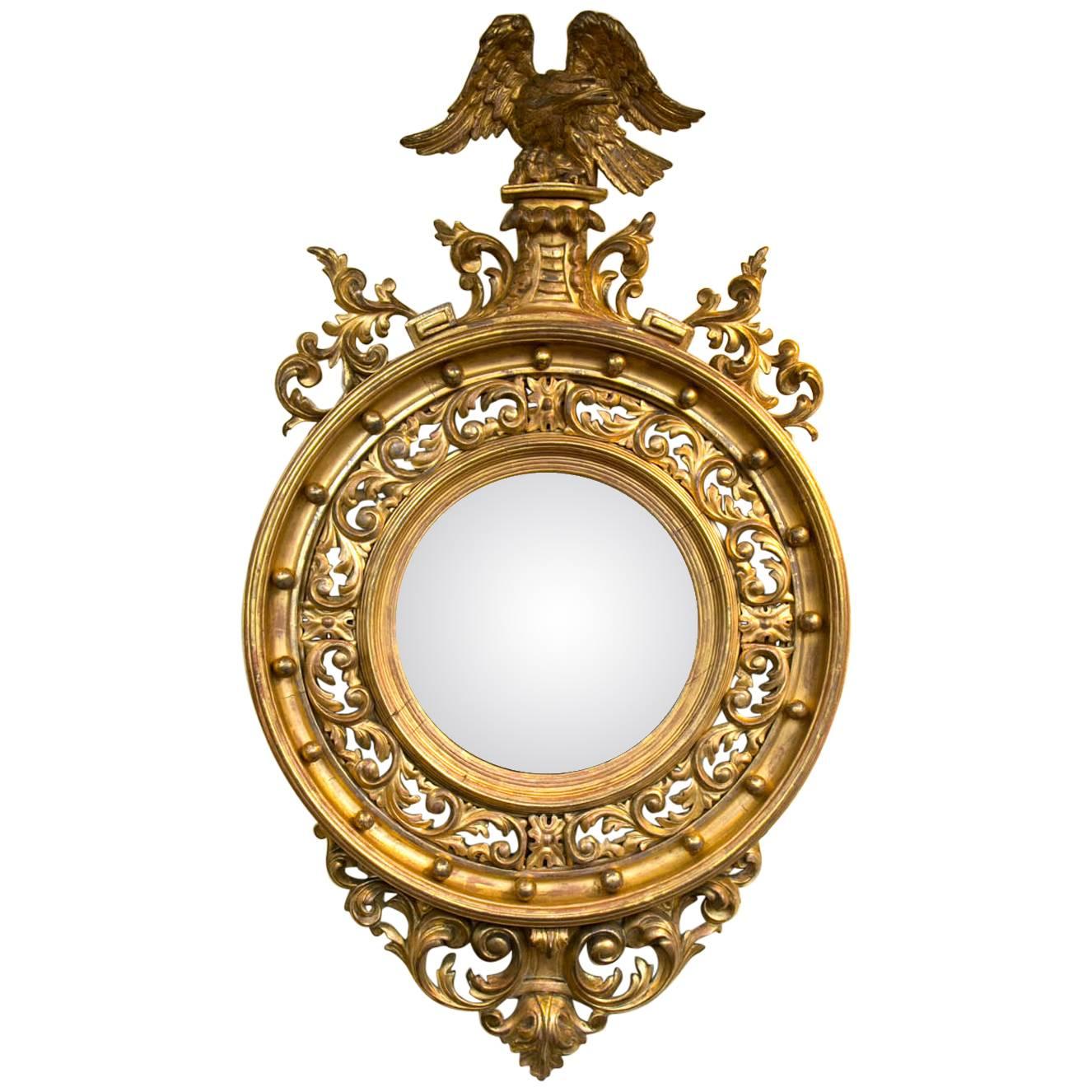 Early 19th Century Gilt-Gesso and Wood Convex Mirror For Sale