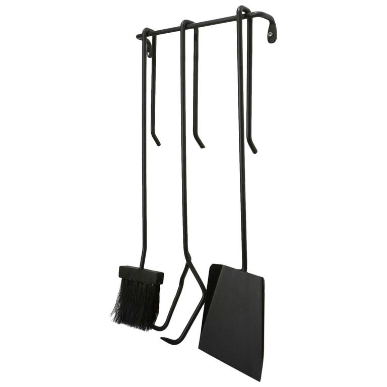 Midcentury Japanese Iron Wall Hung Fire Tools For Sale at 1stdibs