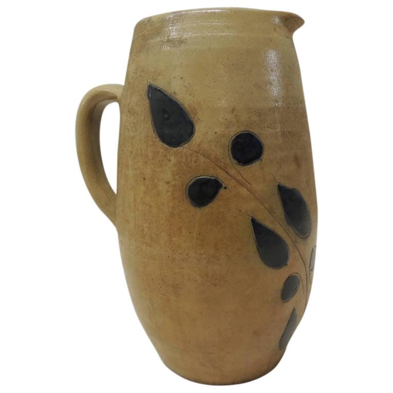 Vintage Glazed Stoneware Water Pitcher For Sale at 1stdibs
