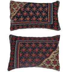 Pair of Flat-Weave Persian Rug Fragment Pillows