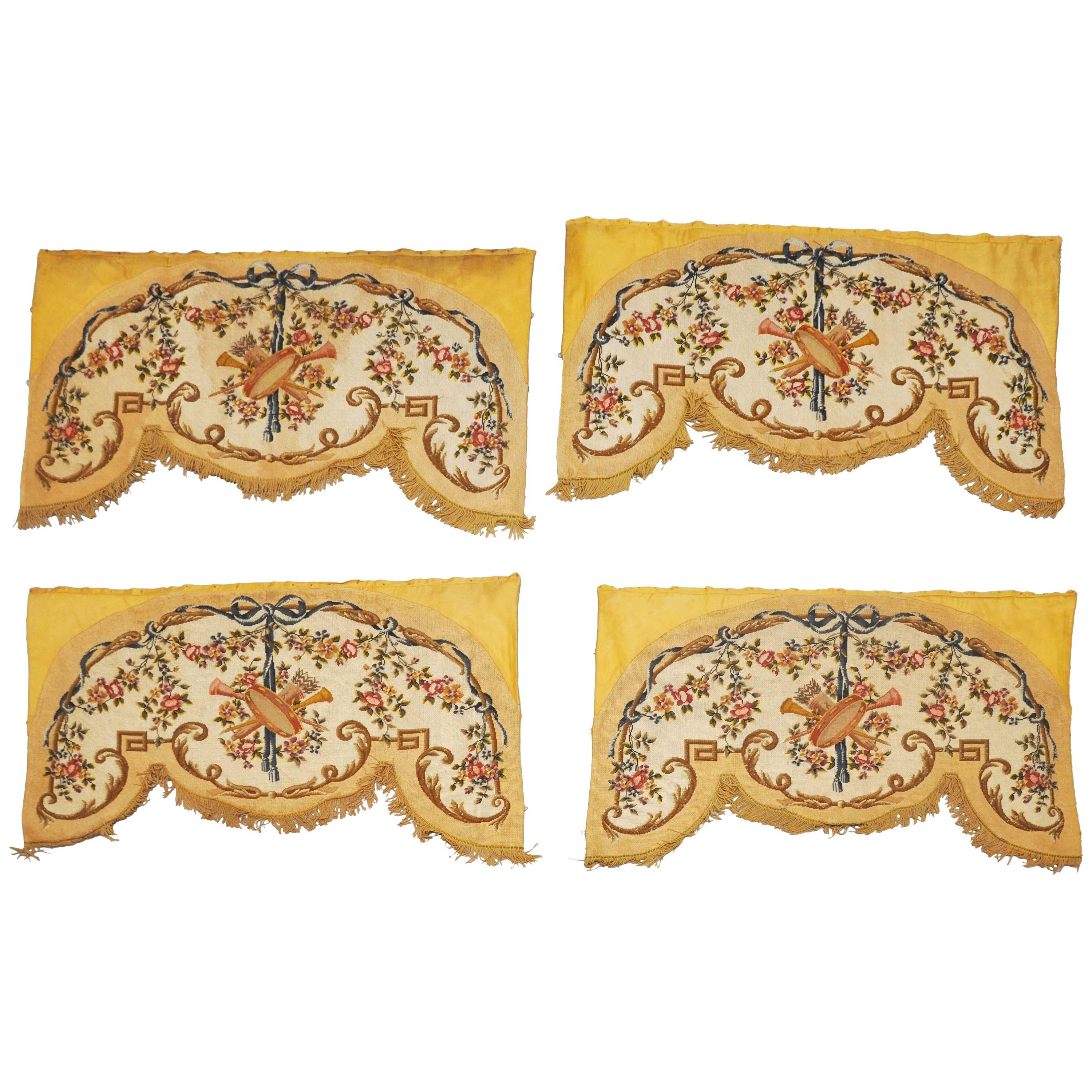 Set of 4 Neoclassical Savonnière Lambrequin Needlepoint Panels, Paris, 1860 For Sale