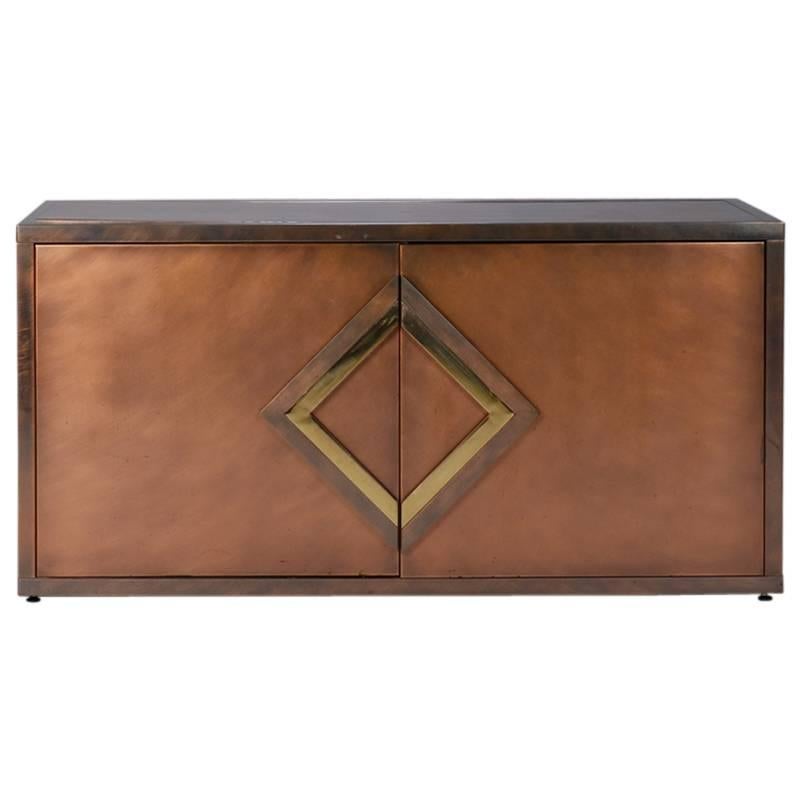 Maison Jansen Midcentury Textured Copper and Brass Cabinet