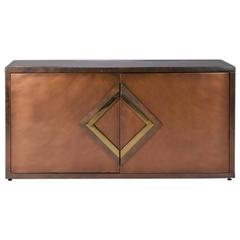 Maison Jansen Midcentury Textured Copper and Brass Cabinet