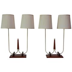 Pair of French Midcentury Double Fixture Table Lamps