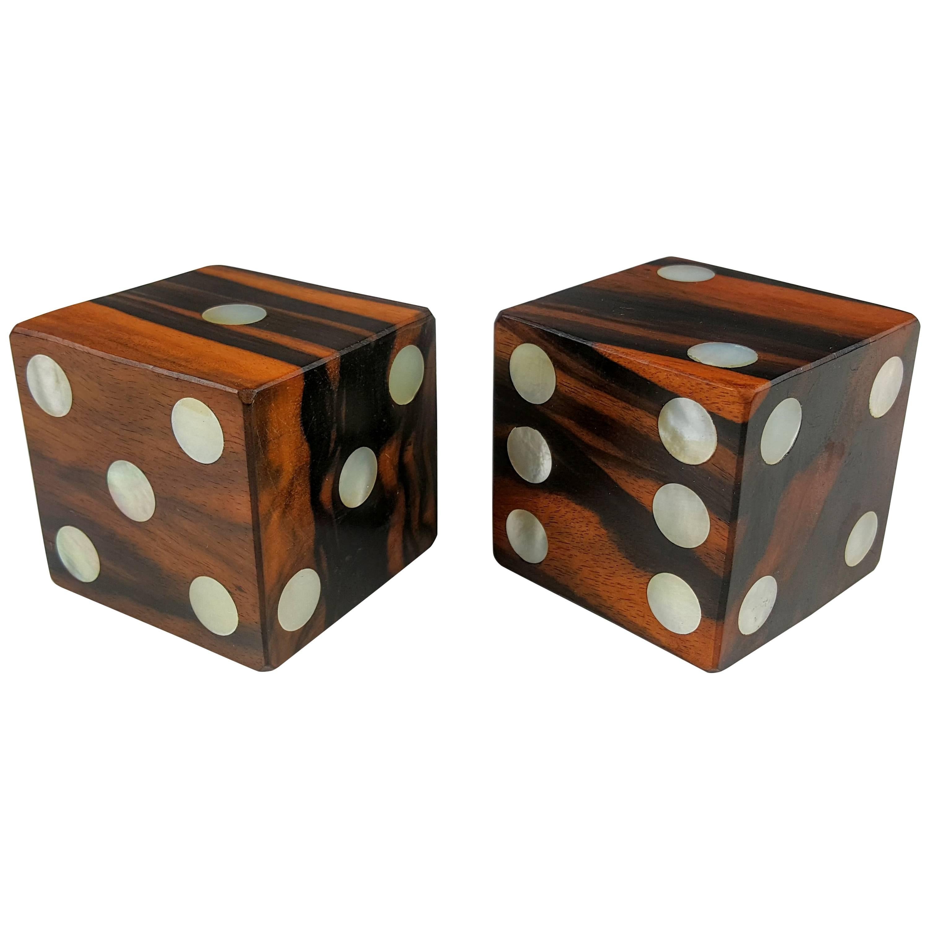 Very Large Solid Exotic Wood Dice with Inlaid Mother-of-Pearl