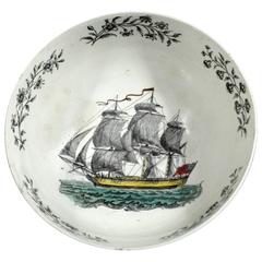 Antique Wedgwood & Co. Creamware Printed Nautical-Subject Shipping Bowl