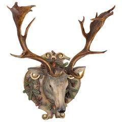 Hand-Carved Fallow Deer with Antique Habsburg Antlers
