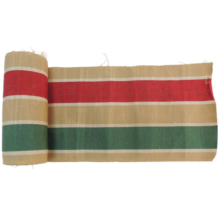 Vintage French Printed Stripe Linen Textile For Sale at 1stdibs
