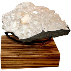 Vintage Beautiful Piece of Quartz Crystal Mounted on a Custom Solid Zebra Wood Base