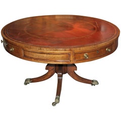Large English Regency Rosewood Leather Top Drum Table, circa 1820