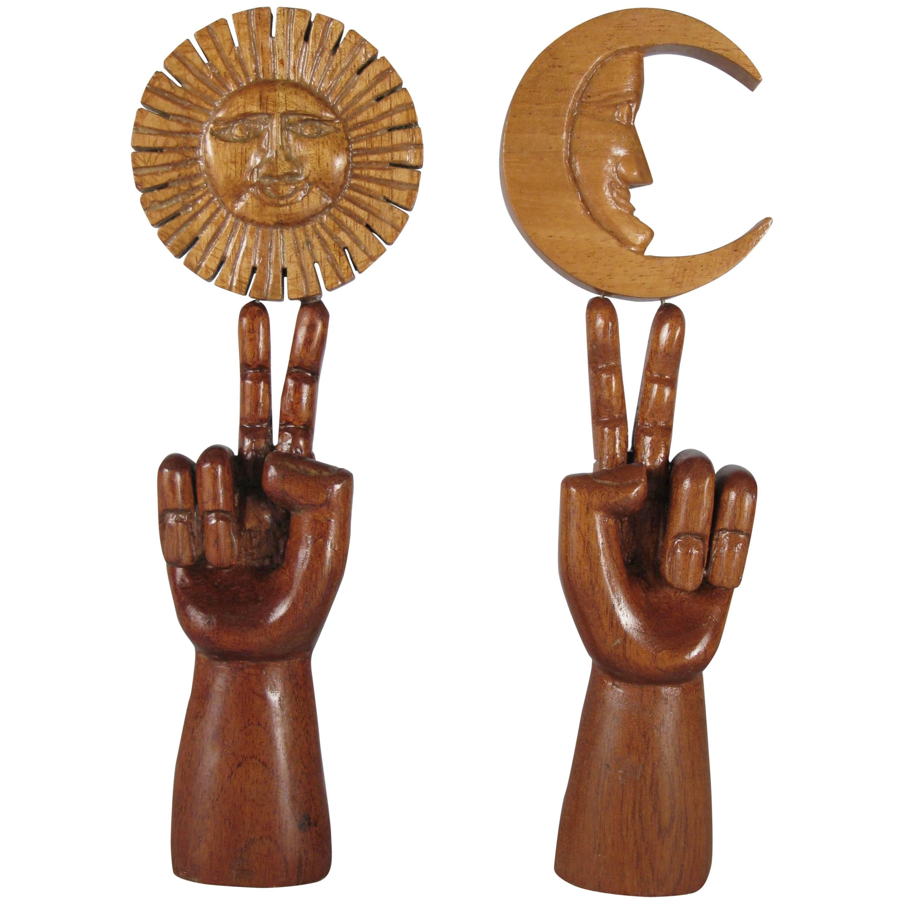 Pair of Lacquered Wood Sculptures "Victory, " Pedro Friedeberg, Mexico