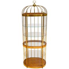 1970s Hollwood Regency Brass, Wood, and Glass Birdcage Etagere by Mastercraft