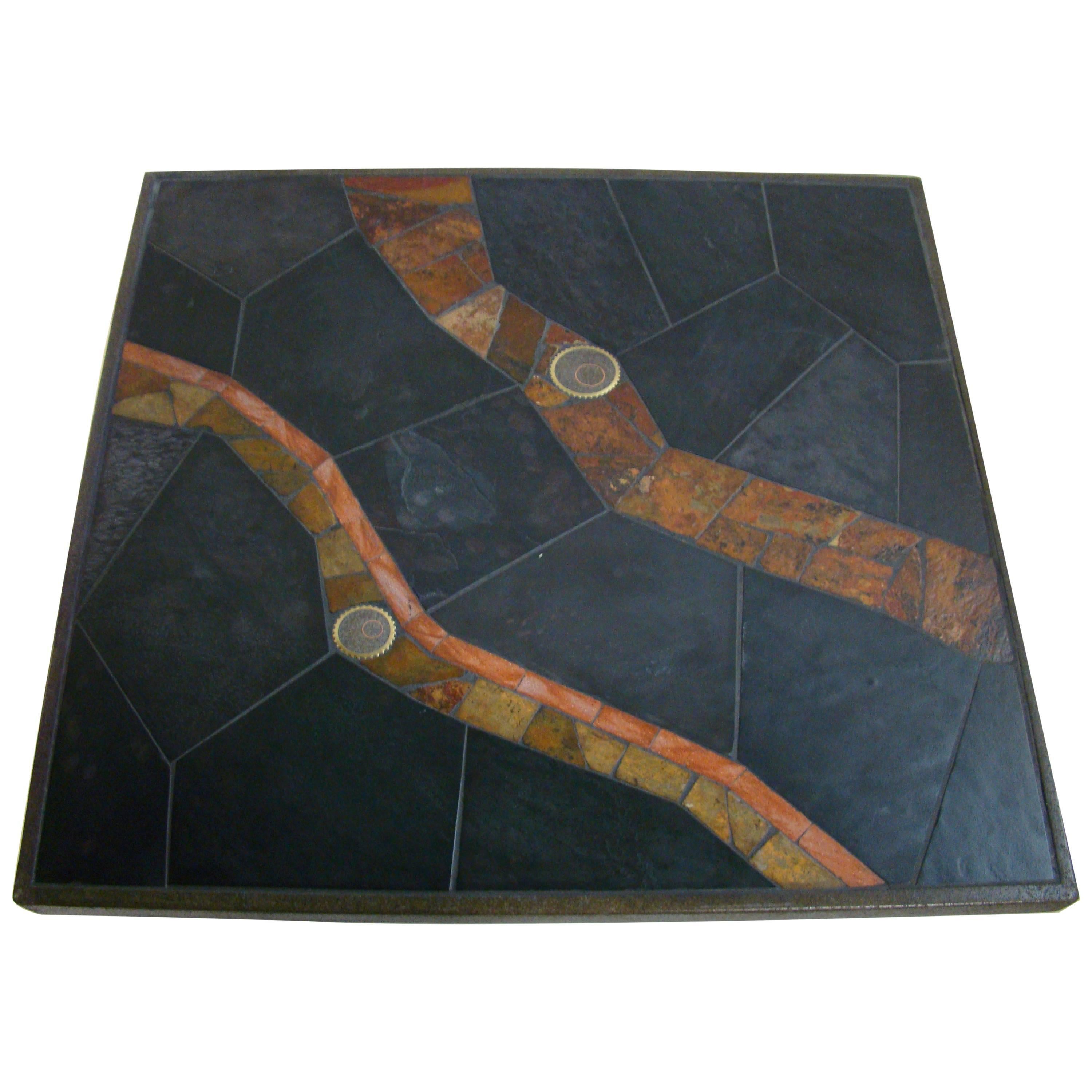African Slate Mosaic Tile Coffee Table in the Manner of Paul Kingma