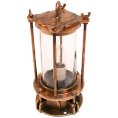 Antique Cast Bronze Industrial Sight Glass Lamp with Caged Glass Shade