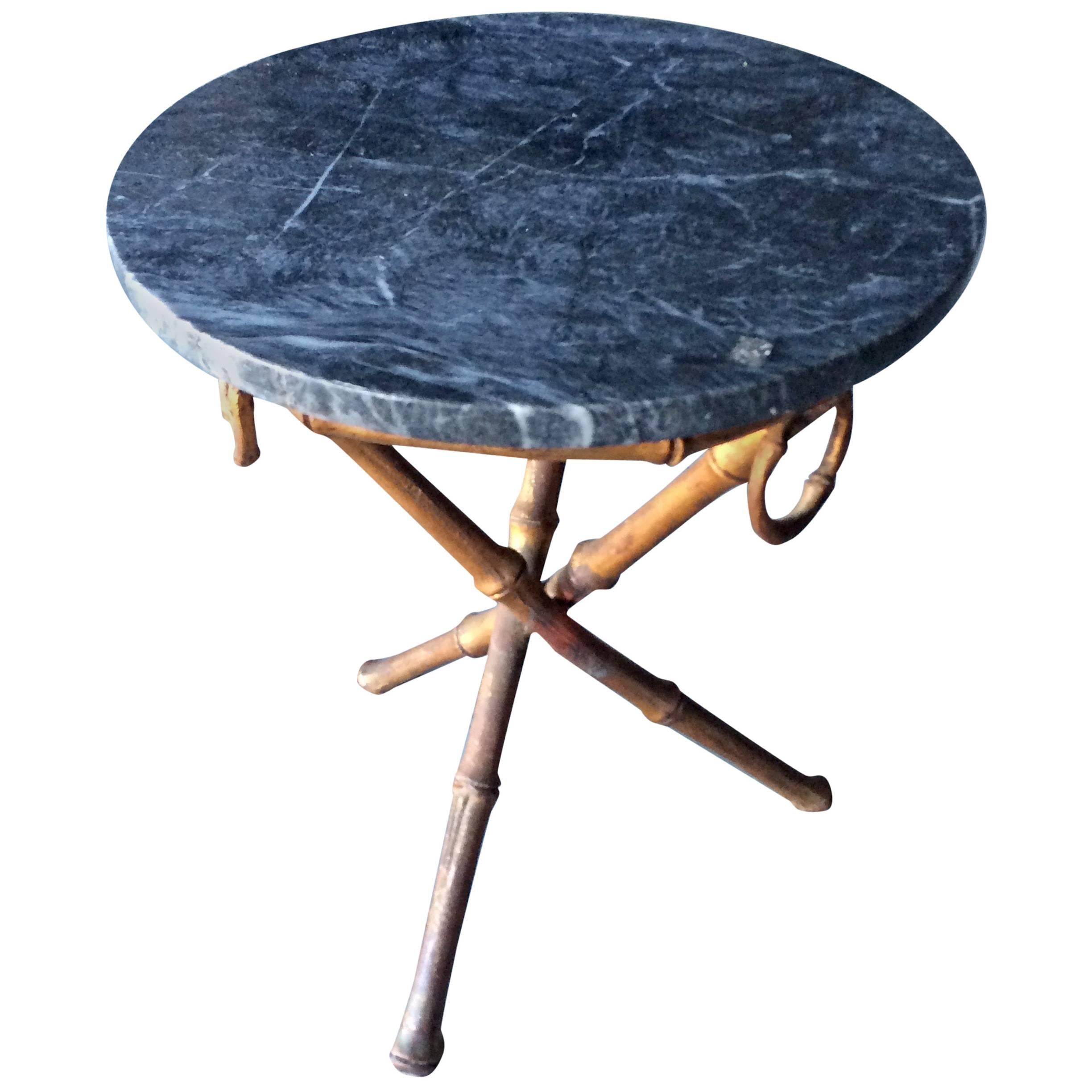 Bamboo Tripod Side Table with Marble Top