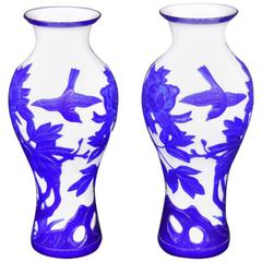 Antique Pair of Hand-Cut Glass Peking Vases