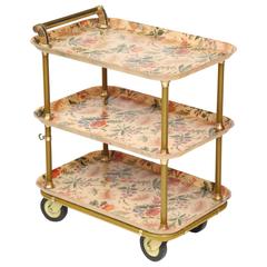 French Flowered Fiberglass and Brass Serving Cart