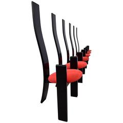 Chaises de salle à manger noires et rouges modernes du milieu du siècle dernier de Vico Magistretti