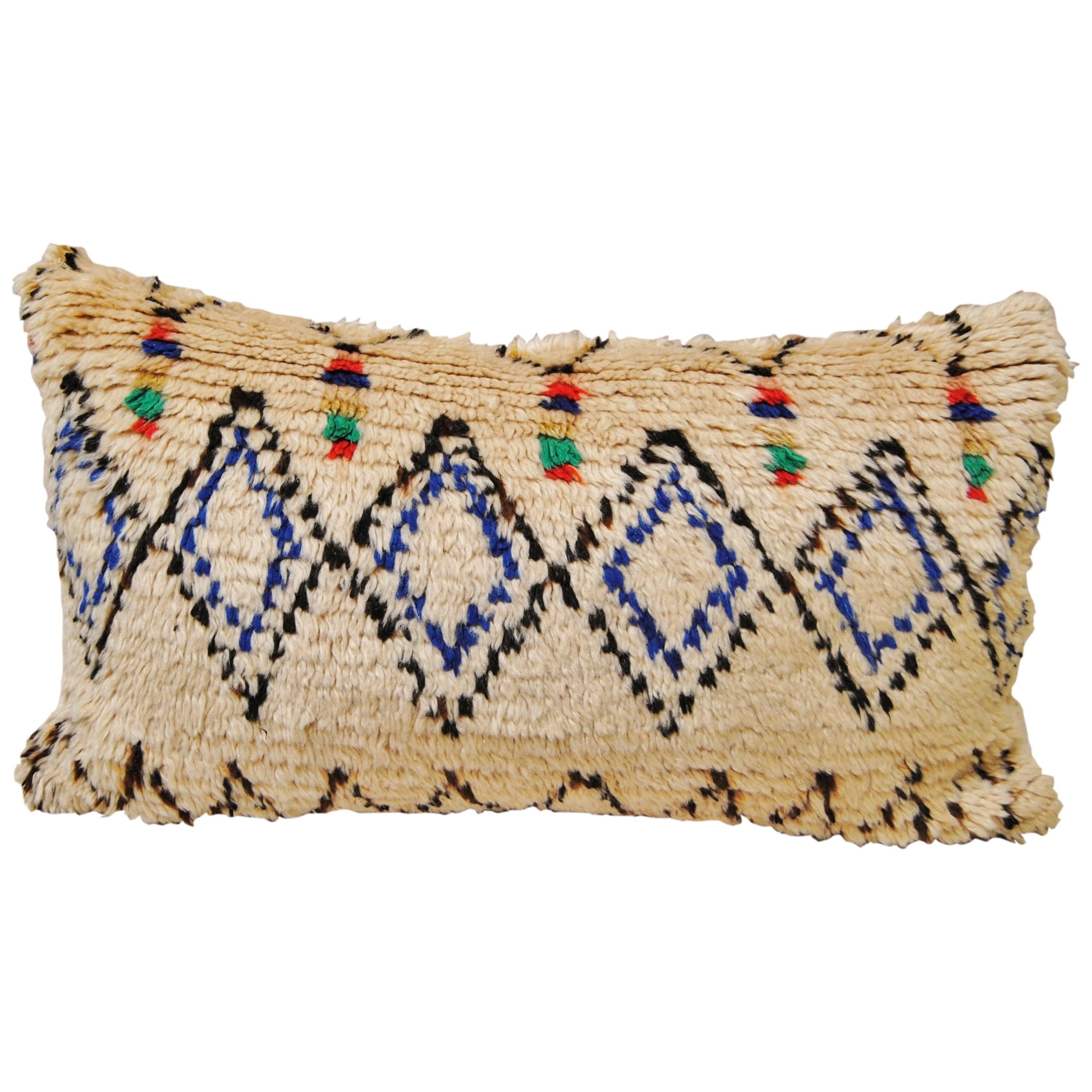 Custom Pillow Cut from a Moroccan Hand-Loomed Wool Vintage Azilal Rug For Sale