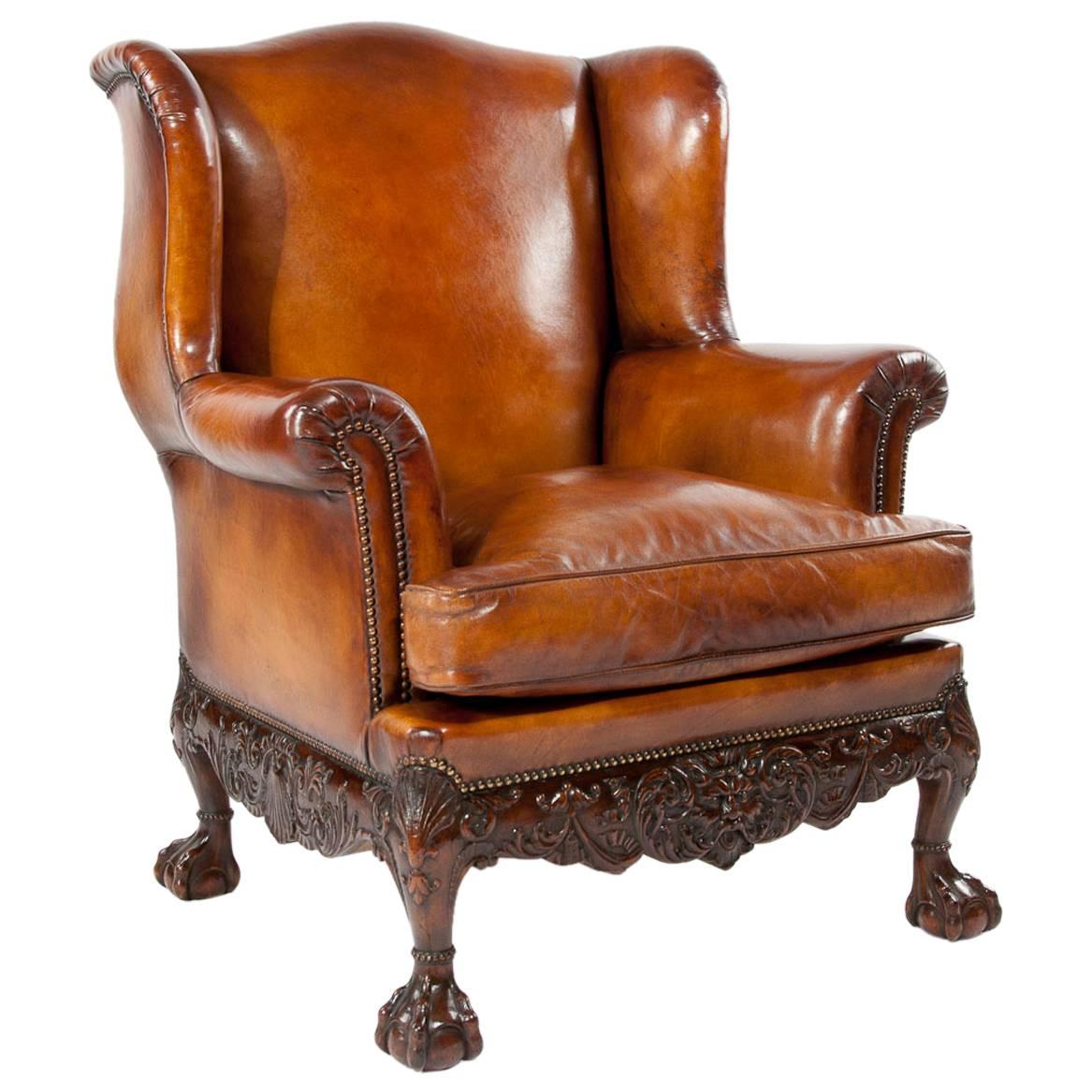 Superb Quality 19th Century Leather Wing Armchair