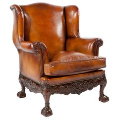 Superb Quality 19th Century Leather Wing Armchair