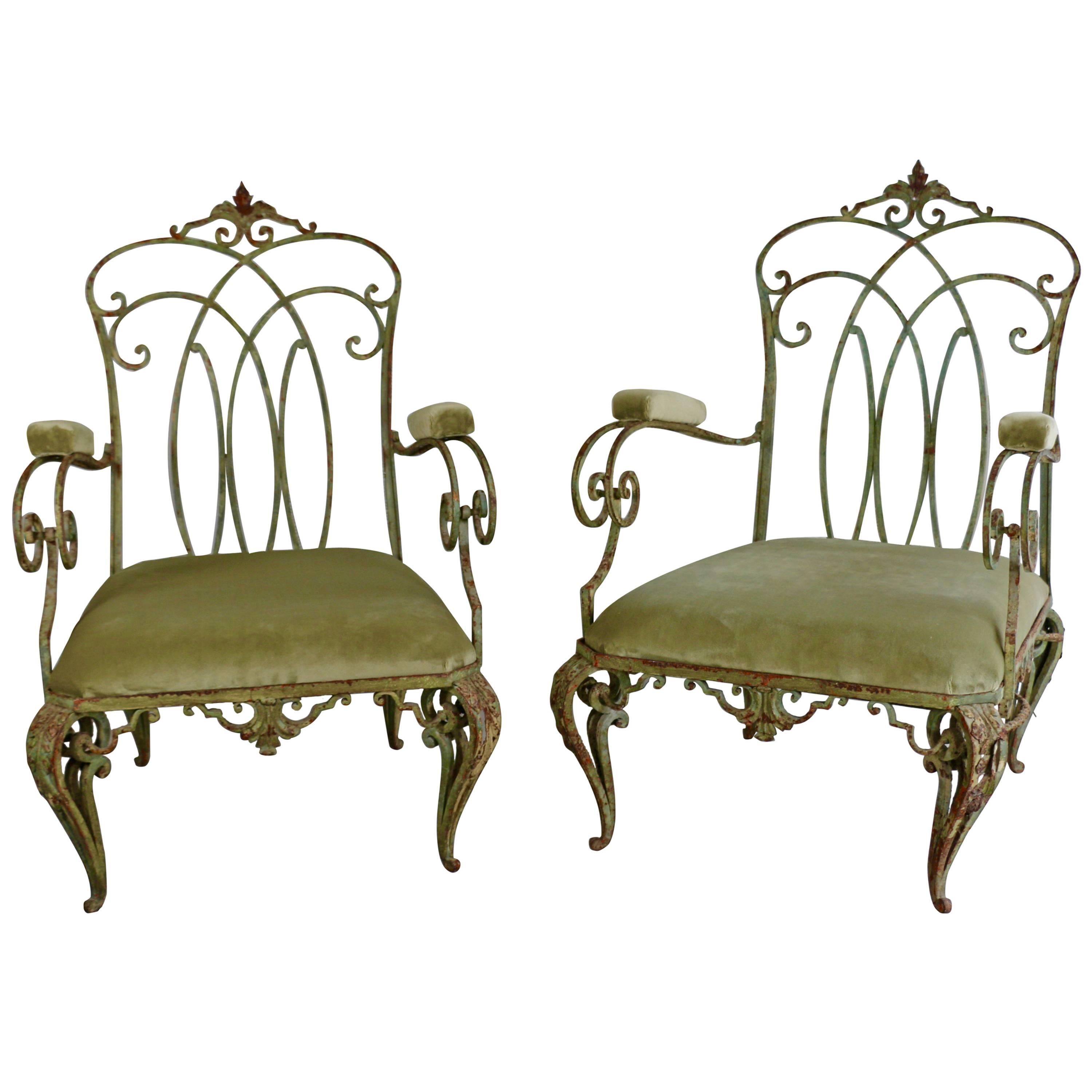 Pair of Large 1940s Wrought Iron Armchairs in the Style of Jean-Charles Moreux
