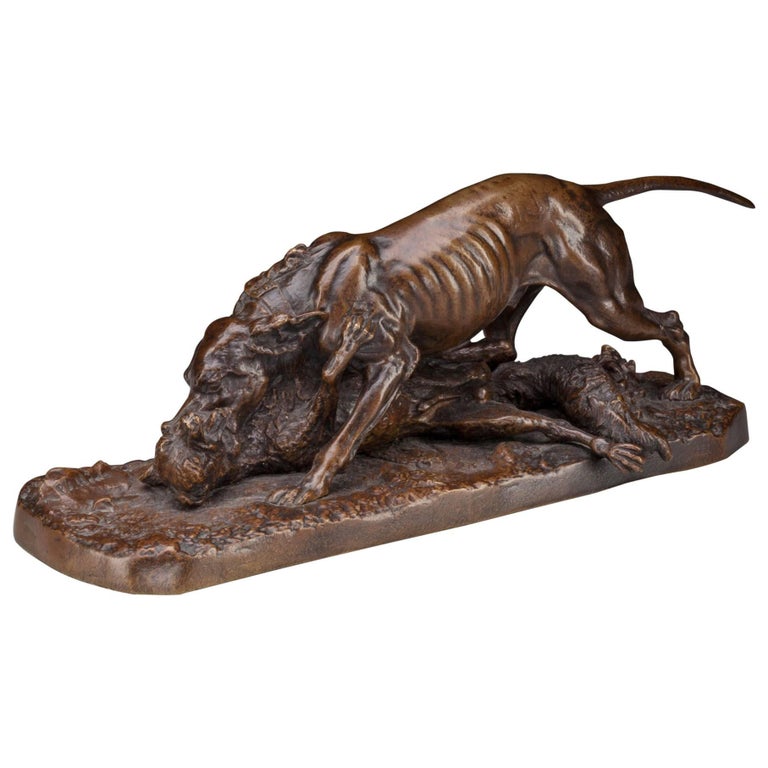Pierre Jules Mene Bronze "Dogs Fighting for Fish" 19th Century For Sale