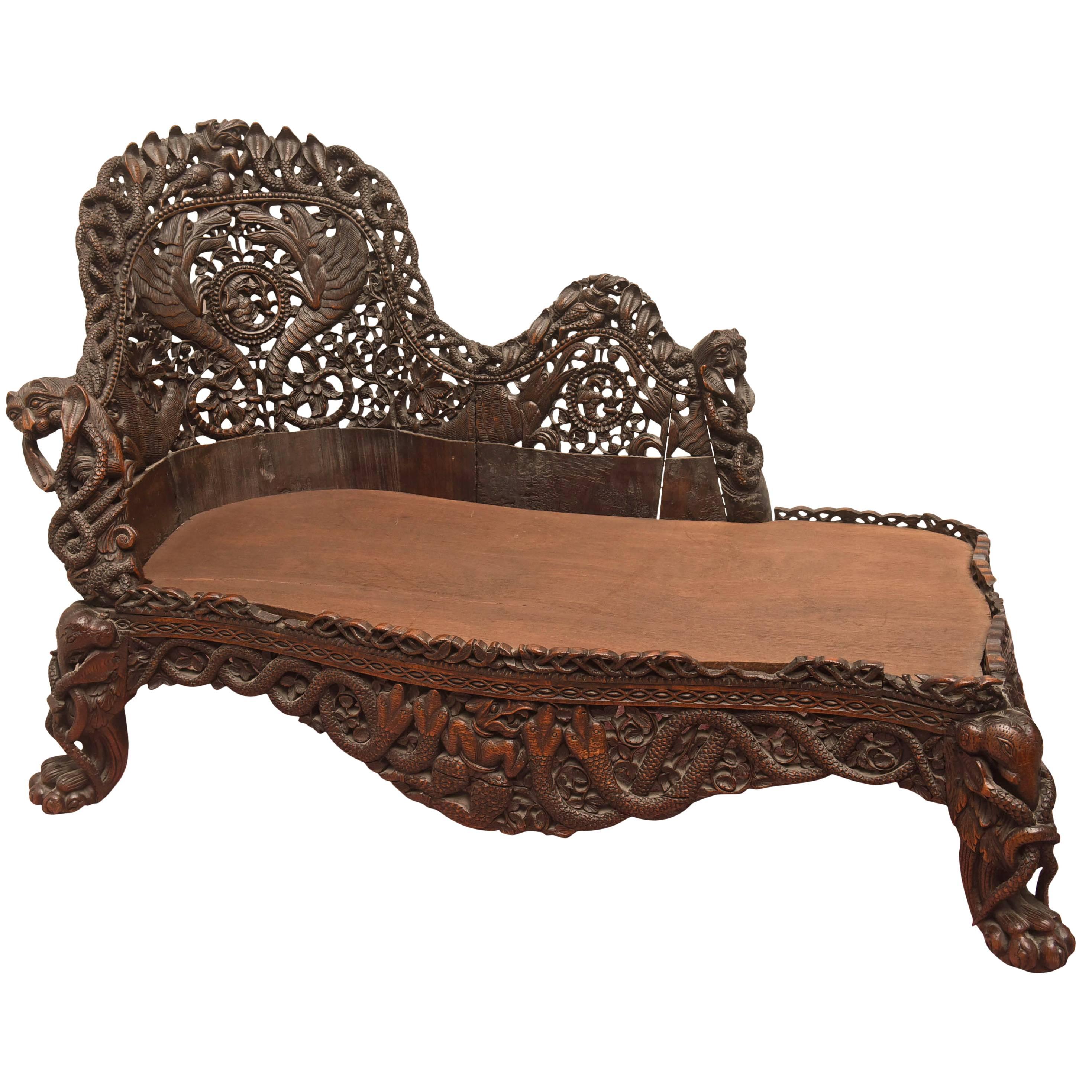 Rare and Important Anglo-Indian Carved Palace Chaise