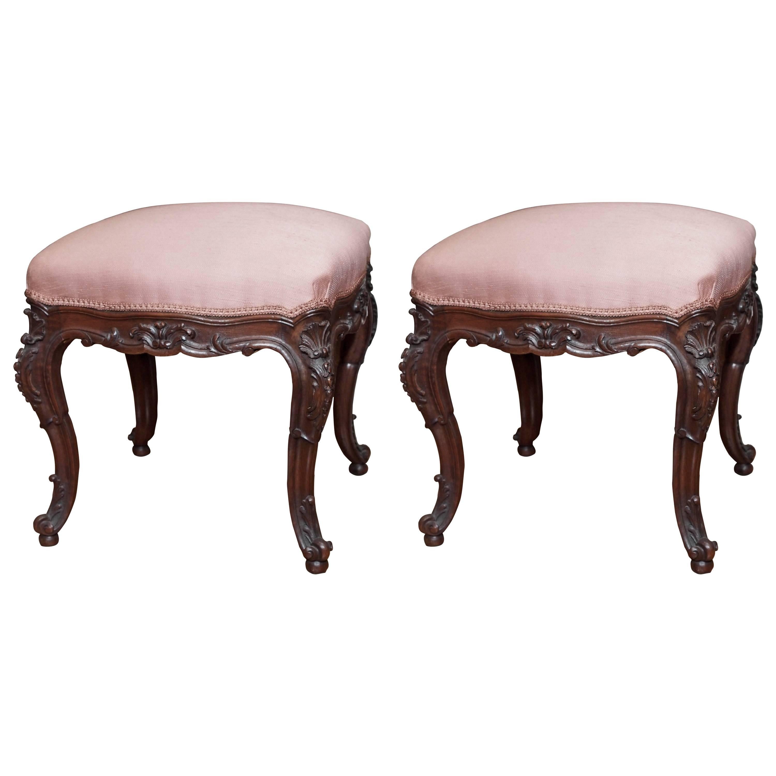 Pair of Louis XV Style Stools in Walnut