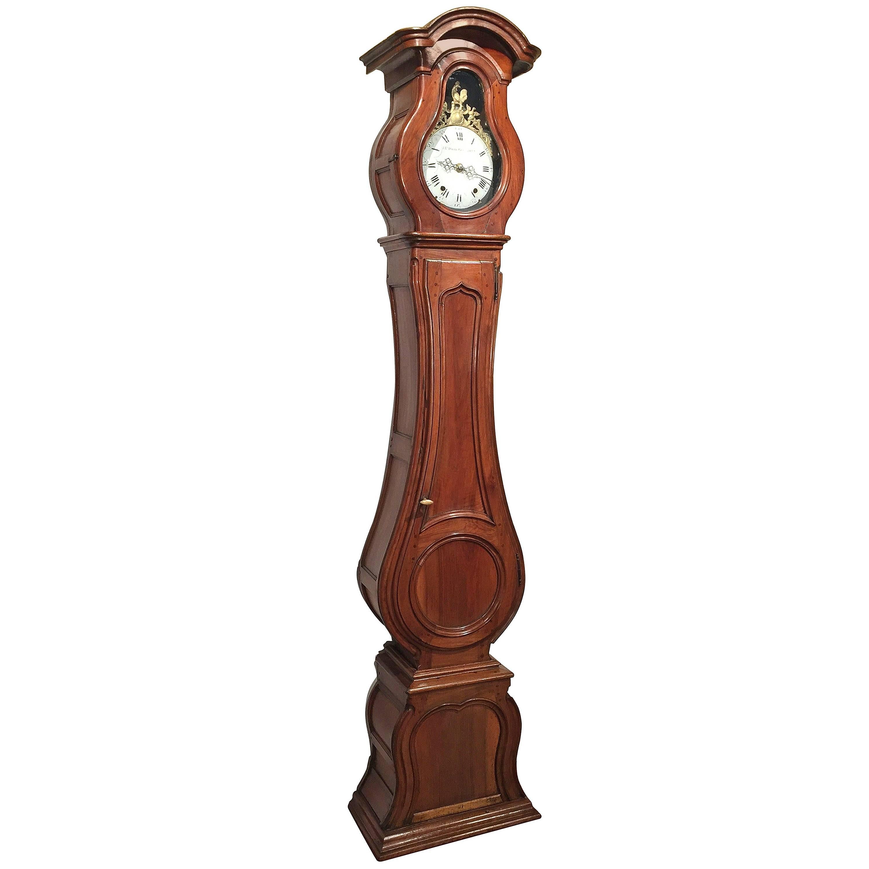 18th Century Country French Walnut Grandfather Clock with Rooster Movement