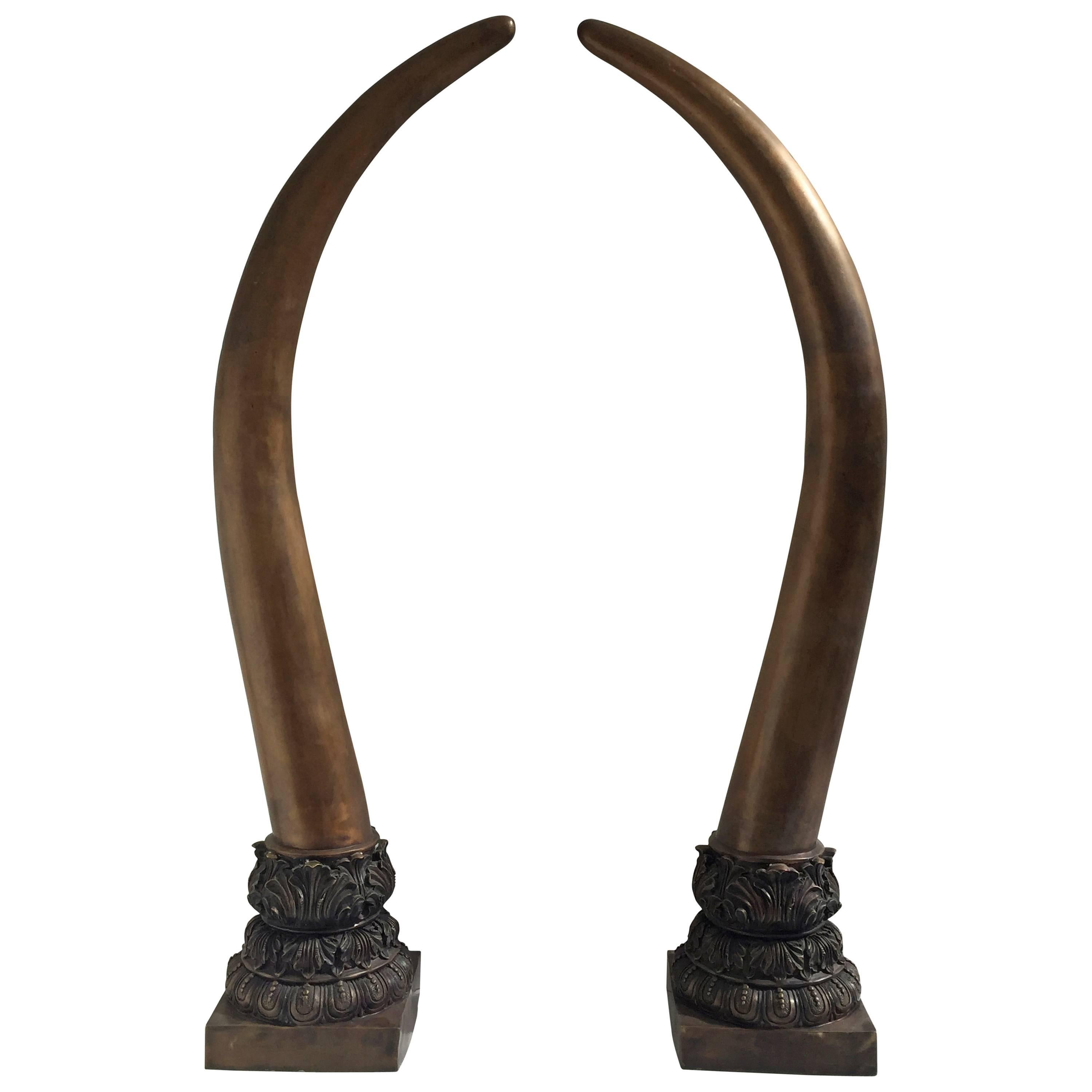 Pair of Bronze Faux Elephant Tusks For Sale