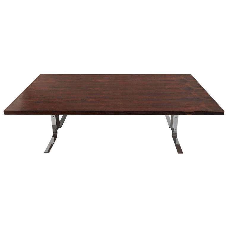 Rosewood And Chrome Coffee Table Attributed To Milo Baughman For Sale At 1stdibs