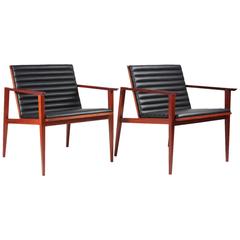 Pair of Custom, Contemporary, Mahogany and Leather Occasional Chairs 11