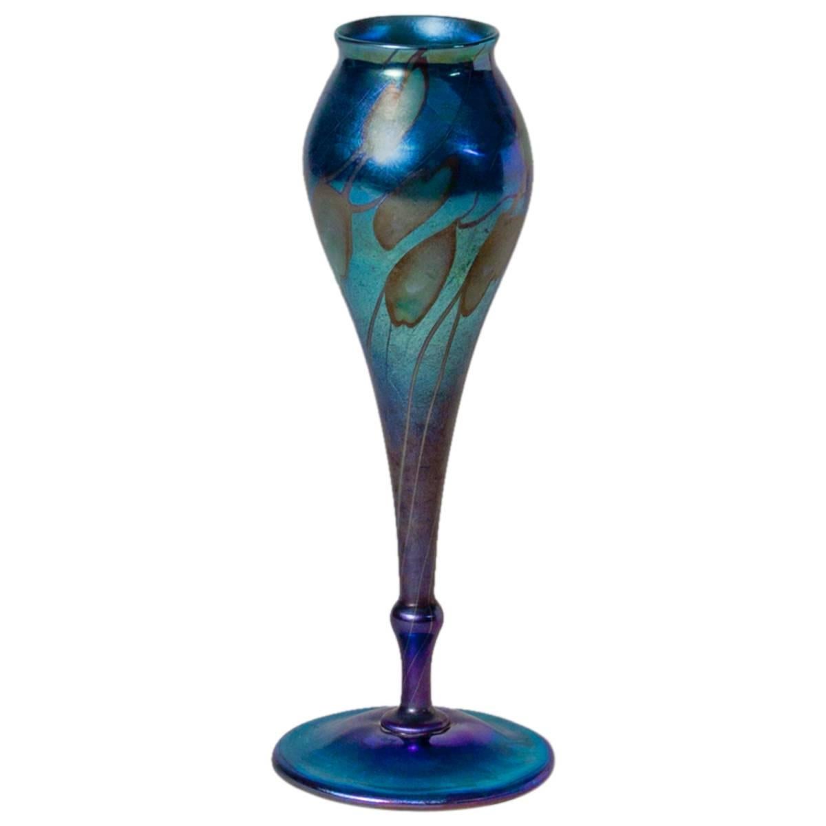 Tiffany Studios Favrile Glass Decorated Flower Form Vase