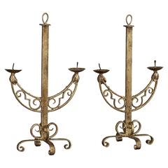 Pair of Vintage French Art Deco Period Gilded Iron Candlesticks, circa 1930 9