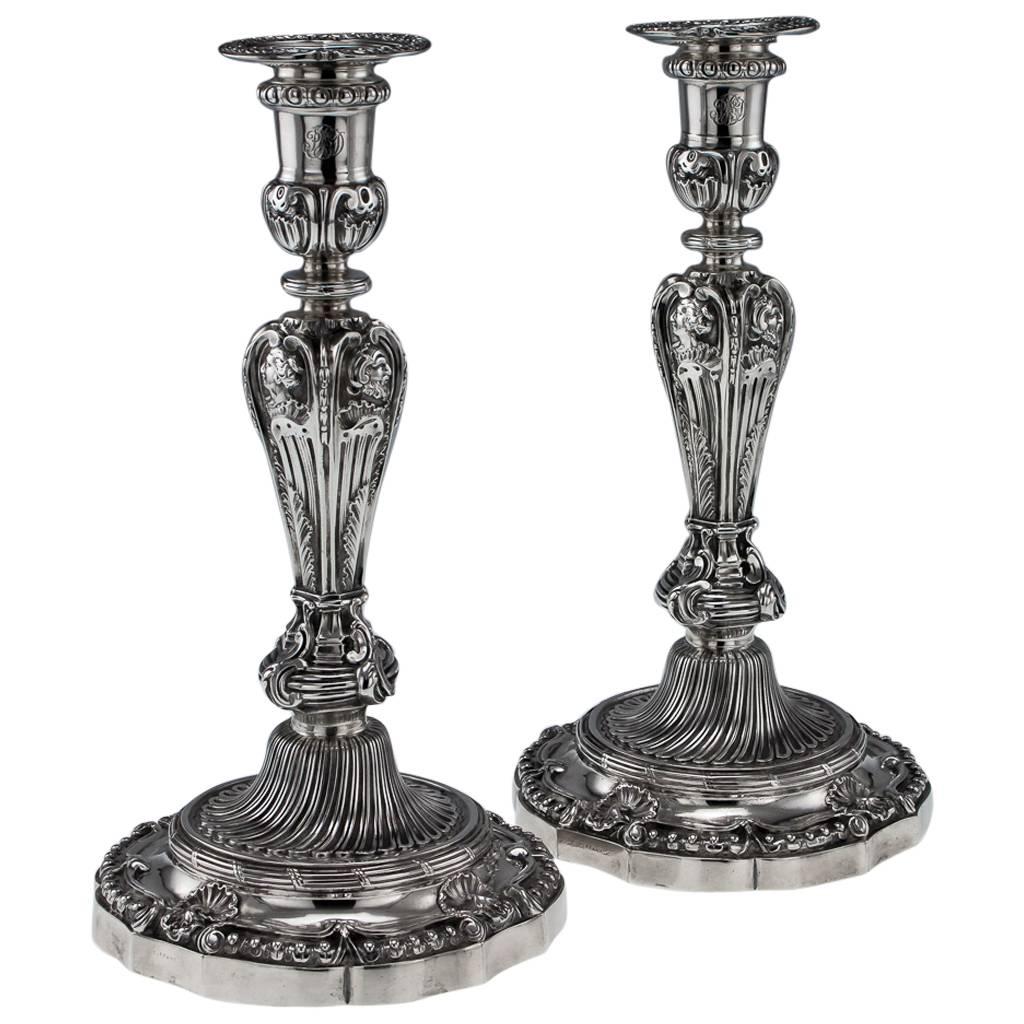 19th Century French Solid Silver Pair of Large Candlesticks, Tiffany, circa 1890