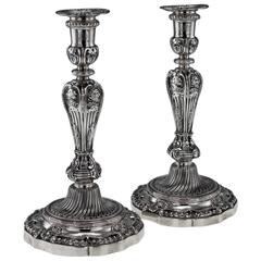 Antique 19th Century French Solid Silver Pair of Large Candlesticks, Tiffany, circa 1890