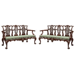 Pair of Antique Carved Mahogany Settee's in the Chippendale Manner