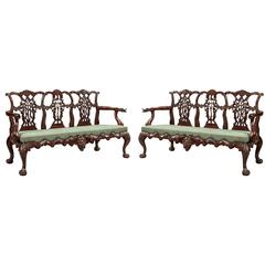 Pair of Antique Carved Mahogany Settee's in the Chippendale Manner 11