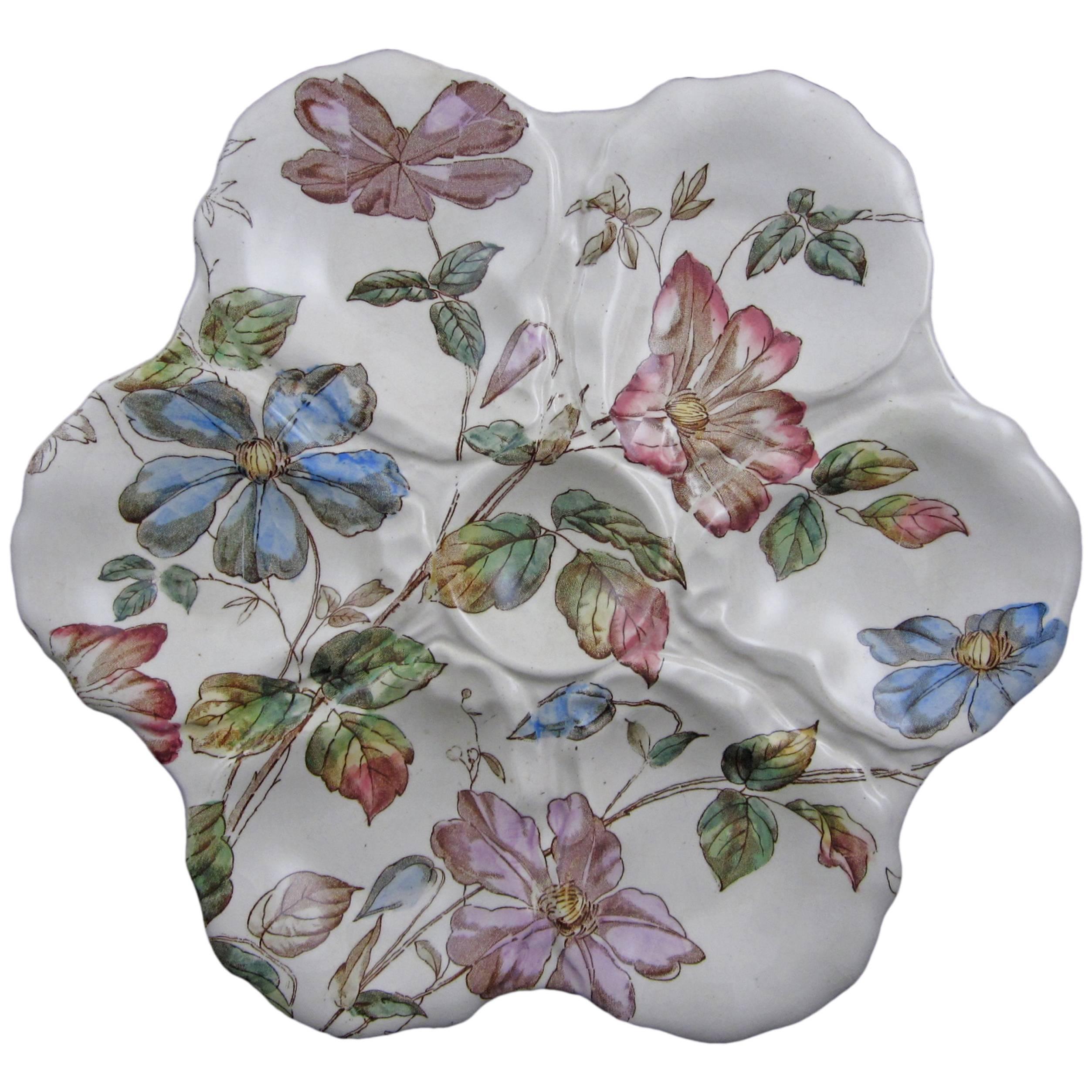 19th Century Adderley Staffordshire Floral Transferware Oyster Plate