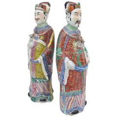 Pair of Large and Unusual Chinese Diplomats in Polychrome Faience, circa 1900 2