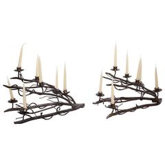 Vintage Pair of 1960s Hand-Wrought Iron Sculptural Candelabras