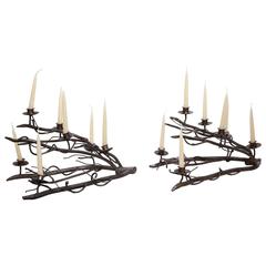 Pair of 1960s Hand-Wrought Iron Sculptural Candelabras