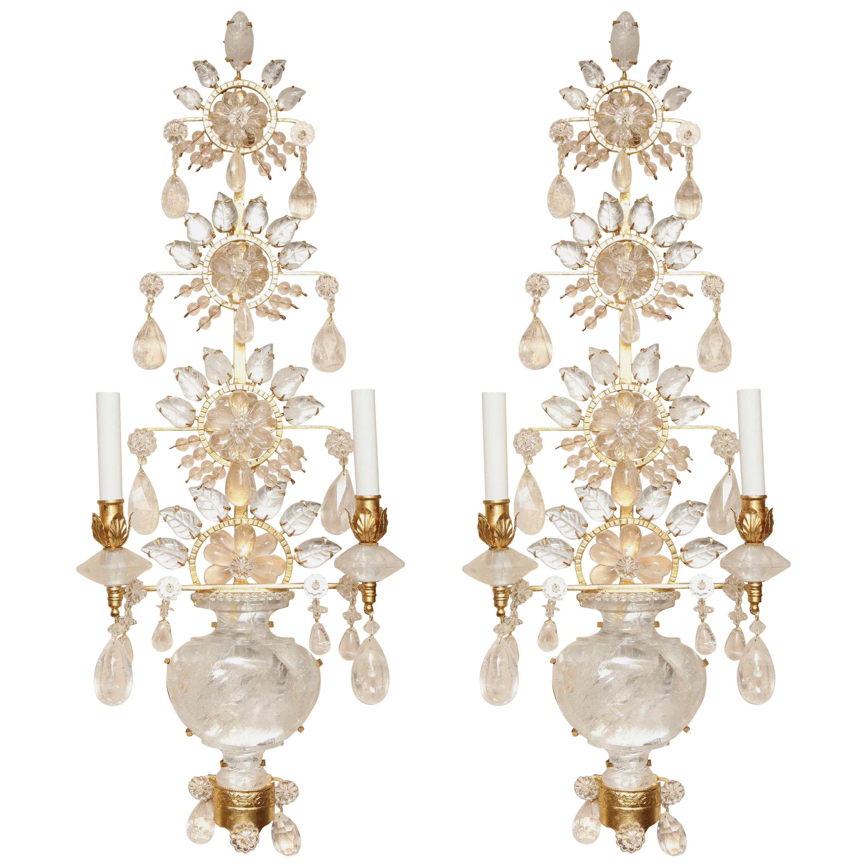 A Pair of 24-Karat Gold Leaf Metal Two-Light Sconces