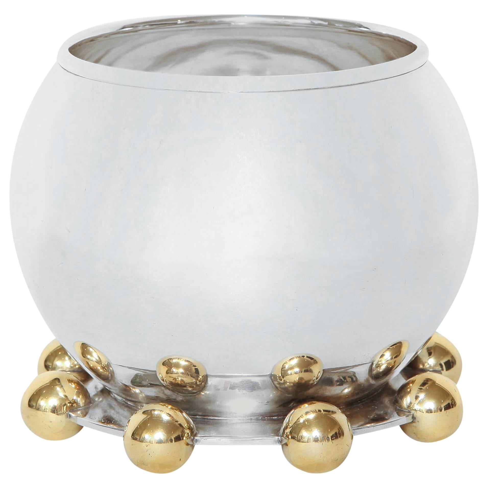 Jean Puiforcat French Art Deco Sterling Silver and Vermeil Vase For Sale