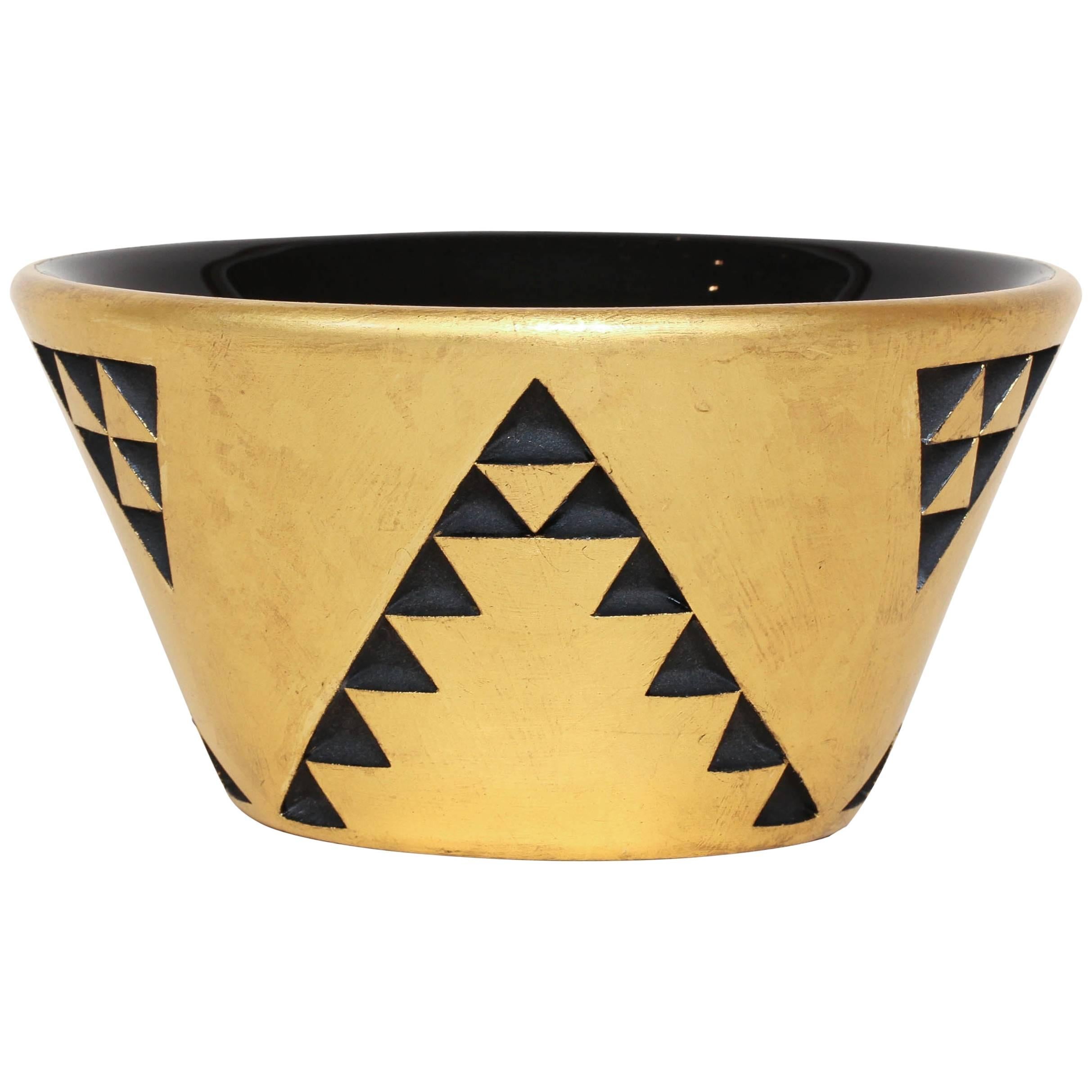Jean Luce French Art Deco Gilded and Etched Black Glass Coupe For Sale