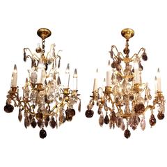 Pair of Rare Colored Cristal Louis XV Style Chandeliers