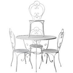 Antique Wrought Iron Garden Table and Four Chairs, France, 1920s