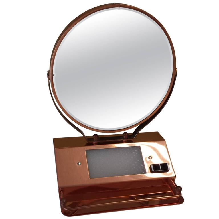 MidCentury Solid Copper Lighted Vanity DoubleSided Mirror with XPlug